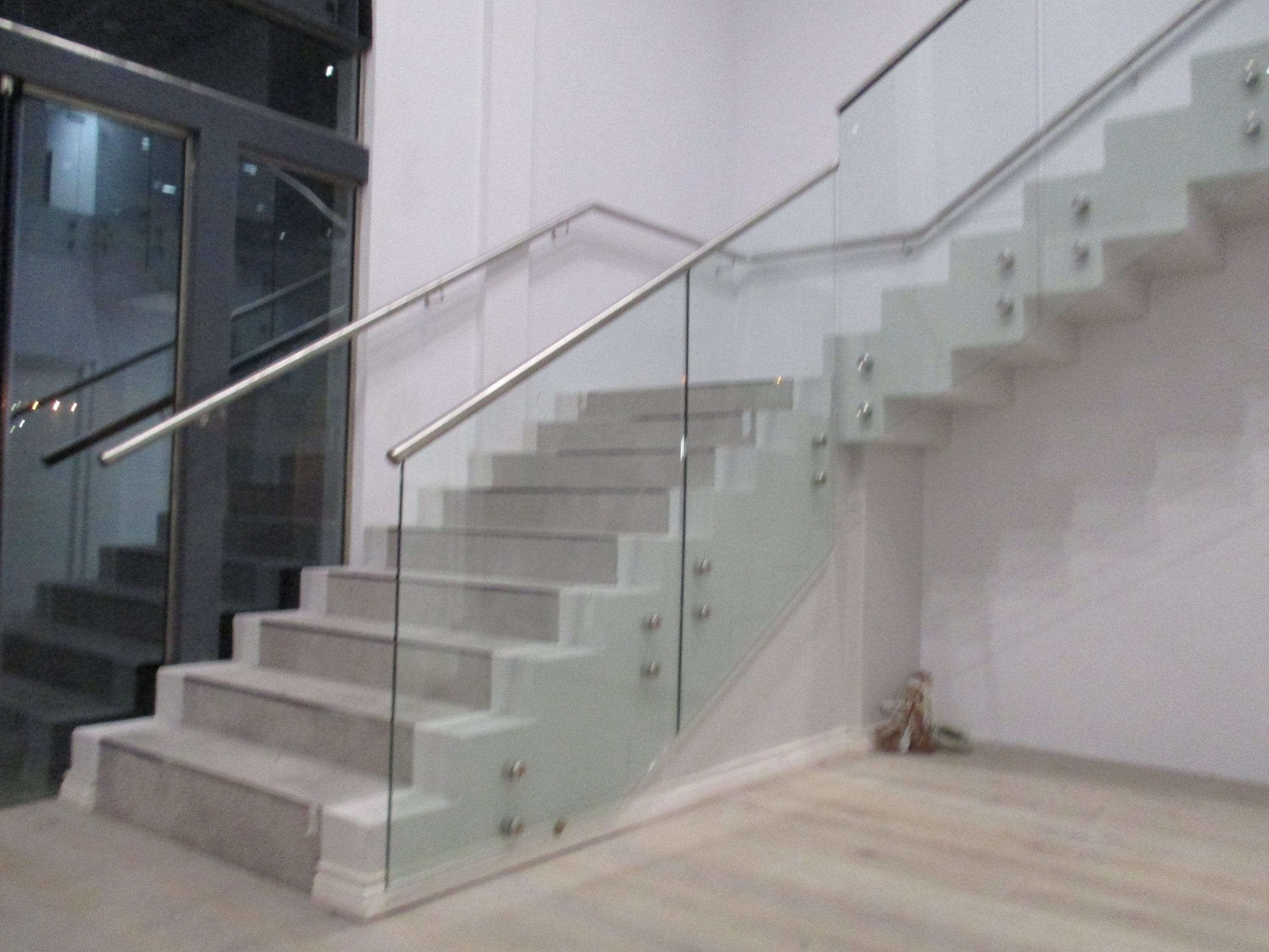 Glass balustrades on staircase